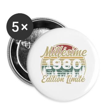 Millésime 1980 - Cadeau Pour le 44e Anniversaire - Lot de 5 grands badges (56 mm) - blanc - Devant