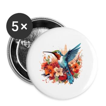 Bunter Kolibri Vogel für Ornithologe - Buttons groß 56 mm (5er Pack) - Weiß - Vorne