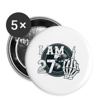 J’ai 27 ans plus 1 majeur crâne drôle 28ème - Lot de 5 grands badges (56 mm) - blanc - Devant