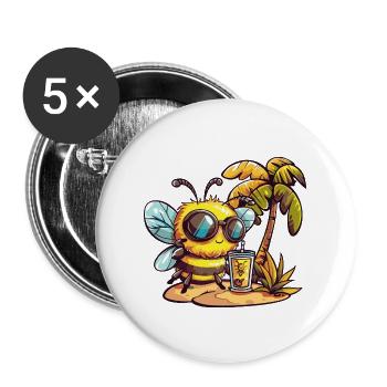 Biene Sommer Urlaub - Buttons groß 56 mm (5er Pack) - Weiß - Vorne