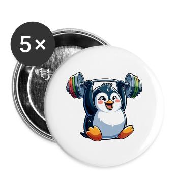 Penguin with dumbbell: fitness training - Buttons large 2.2''/56 mm (5-pack) - white - Front