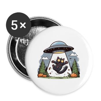 Katze UFO Abduction Halloween Space Aliens Lustig - Buttons groß 56 mm (5er Pack) - Weiß - Vorne
