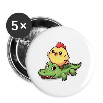 Cute chicken on crocodile - Buttons large 2.2''/56 mm (5-pack) - white - Front