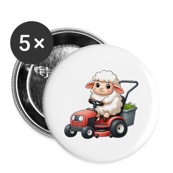 Süßes Schaf Rasenmäher Gärtner Traktor Gartenbau - Buttons groß 56 mm (5er Pack) - Weiß - Vorne