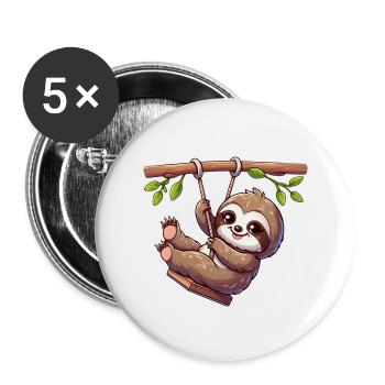 Lustiges Faultier schaukeln Spielplatz Cartoon Spa - Buttons groß 56 mm (5er Pack) - Weiß - Vorne