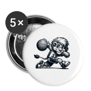 Mignon joueur de basket-ball Lion - Lot de 5 grands badges (56 mm) - blanc - Devant