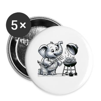 Cute BBQ Elephant - Buttons large 2.2''/56 mm (5-pack) - white - Front