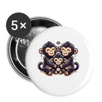 Famille de chimpanzés mère et père avec un enfant - Lot de 5 grands badges (56 mm) - blanc - Devant