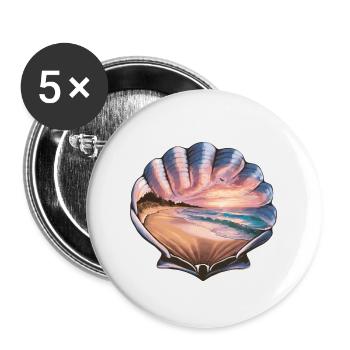 Muschel Strand Szene Serene Ozean Landschaft - Buttons groß 56 mm (5er Pack) - Weiß - Vorne