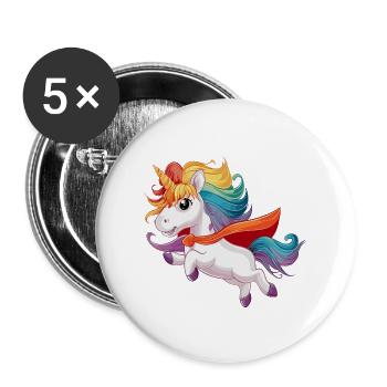 Lustiges Einhorn als Held für einen Superheld - Buttons groß 56 mm (5er Pack) - Weiß - Vorne