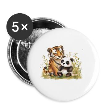 Cute Tiger And Panda Friends - Buttons groß 56 mm (5er Pack) - Weiß - Vorne