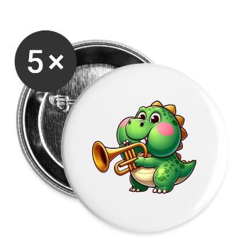 Thick Trex with Trumpet Cartoon Dinosaur Music - Buttons large 2.2''/56 mm (5-pack) - white - Front