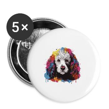 Pudel Hund Kopf Porträt Pop Art - Buttons groß 56 mm (5er Pack) - Weiß - Vorne