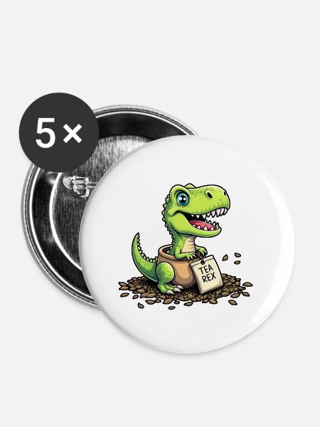 Tea Rex Dinosaurier Tee - Buttons groß 56 mm (5er Pack) - Weiß