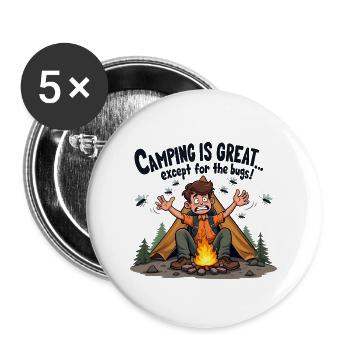 Le camping est génial sauf pour les moustiques agaçants ! - Lot de 5 grands badges (56 mm) - blanc - Devant