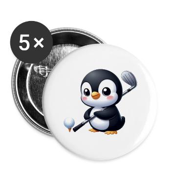 Süßer Pinguin Golfspieler Cartoon Skurril - Buttons groß 56 mm (5er Pack) - Weiß - Vorne