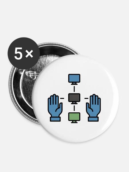Dezentrales Netzwerk | Blockchain P2P Symbol - Buttons groß 56 mm (5er Pack) - Weiß