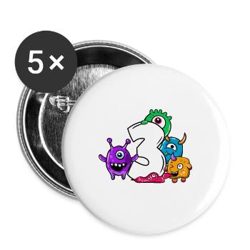 Monster Dritter Geburtstag 3 Jahre Geschenk - Buttons groß 56 mm (5er Pack) - Weiß - Vorne