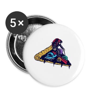 Skifahren auf einer Pizza - Buttons groß 56 mm (5er Pack) - Weiß - Vorne