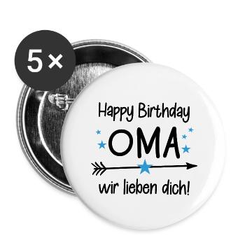 Happy Birthday Oma / Oma Geburtstag - Buttons groß 56 mm (5er Pack) - Weiß - Vorne
