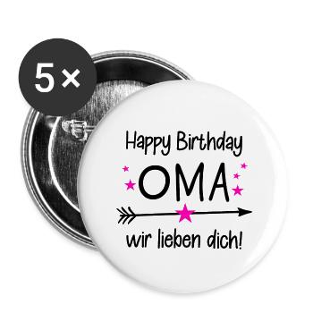 Happy Birthday Oma / Oma Geburtstag - Buttons groß 56 mm (5er Pack) - Weiß - Vorne