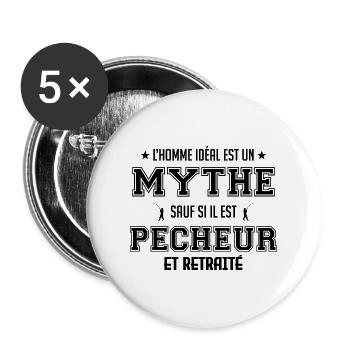 L homme idéal est pêcheur idée cadeau drôle - Lot de 5 grands badges (56 mm) - blanc - Devant