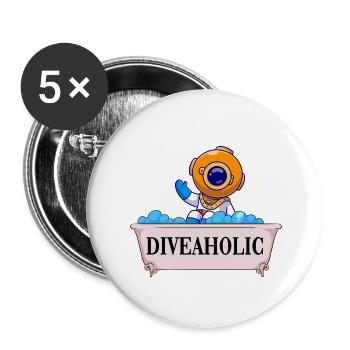 taucher taucht tauchsport diveaholic tauchsüchtig - Buttons groß 56 mm (5er Pack) - Weiß - Vorne