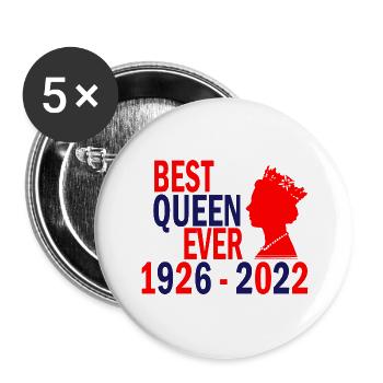 queen best ever Elisabeth II 1926 - 2022 - Lot de 5 grands badges (56 mm) - blanc - Devant