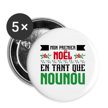 Mon Premier Noel tant que nounou - Lot de 5 grands badges (56 mm) - blanc - Devant
