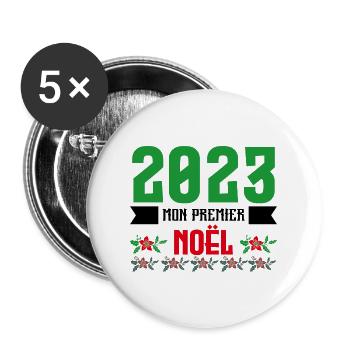 Mon Premier Noel 2023 - Lot de 5 grands badges (56 mm) - blanc - Devant