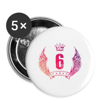 6 Zahl Krone - Buttons groß 56 mm (5er Pack) - Weiß - Vorne