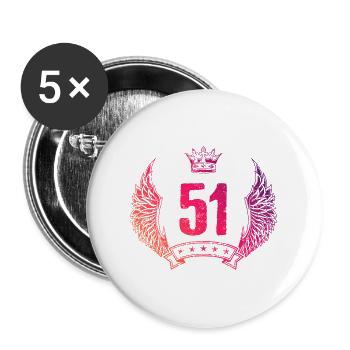 51 Zahl Krone - Buttons groß 56 mm (5er Pack) - Weiß - Vorne