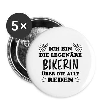 Bikerin Lustiger Spruch Bike Fun Sprüche Geschenk - Buttons groß 56 mm (5er Pack) - Weiß - Vorne
