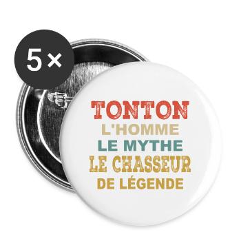Tonton Le Chasseur De Légende Cadeau Chasse Humour - Lot de 5 grands badges (56 mm) - blanc - Devant