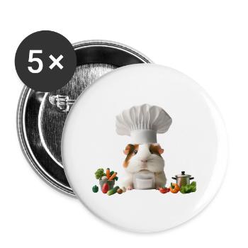 Chef Guinea Pig’s Gourmet Kitchen - Buttons groß 56 mm (5er Pack) - Weiß - Vorne