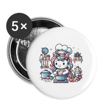Kulinarisches Einhorn Magische Abenteuer Koch - Buttons groß 56 mm (5er Pack) - Weiß - Vorne