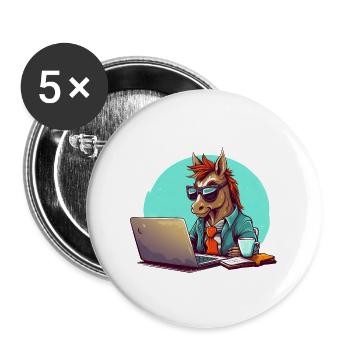 Pferde-Power CEO - Kaffee und Laptop im Business - Buttons groß 56 mm (5er Pack) - Weiß - Vorne