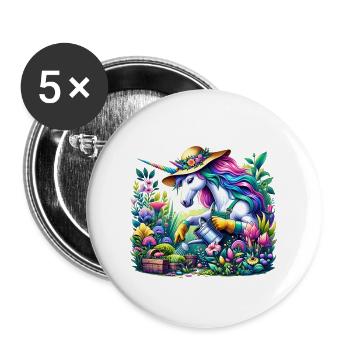 Botanist Unicorn in a Magical Garden - Buttons groß 56 mm (5er Pack) - Weiß - Vorne