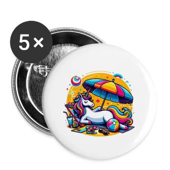 Strandspaß von Unicorn Strand Strandurlaub - Buttons groß 56 mm (5er Pack) - Weiß - Vorne