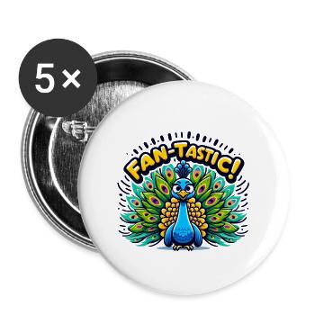 Pfau Fan-Tastic für Ornithologe Tierliebhaber - Buttons groß 56 mm (5er Pack) - Weiß - Vorne