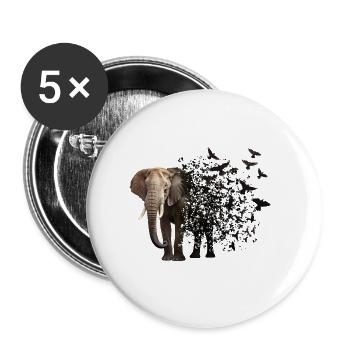 Elefant - Buttons groß 56 mm (5er Pack) - Weiß - Vorne