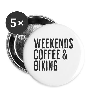 Coffee & Bike Wochenende Radfahren Humor - Buttons groß 56 mm (5er Pack) - Weiß - Vorne