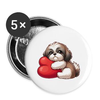Cute Shih Tzu Valentine's Gifts - Buttons large 2.2''/56 mm (5-pack) - white - Front