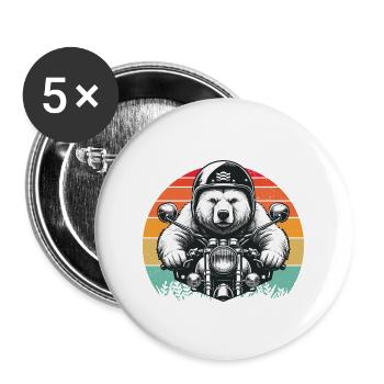 Motorcycle Biker Grizzly Bear Motorcycle Riding Retro - Buttons large 2.2''/56 mm (5-pack) - white - Front