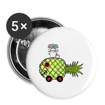 Ananas Wohnwagen Ratte Urlaub Reise - Buttons groß 56 mm (5er Pack) - Weiß - Vorne