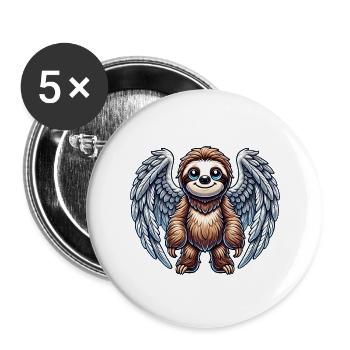 Cute Sloth Angel Cartoon with Wings - Buttons large 2.2''/56 mm (5-pack) - white - Front