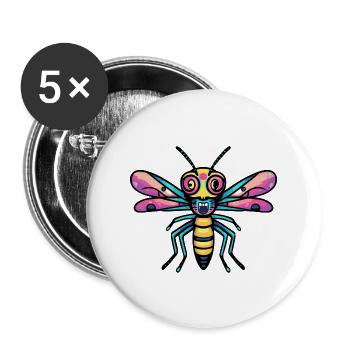 Libellule Halloween Bande dessinée drôle - Lot de 5 grands badges (56 mm) - blanc - Devant