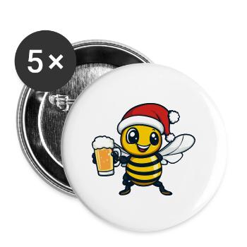 Biene Weihnachten Bier - Buttons groß 56 mm (5er Pack) - Weiß - Vorne
