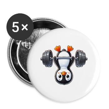 Cute Penguin Barbell Cartoon Sport - Buttons large 2.2''/56 mm (5-pack) - white - Front
