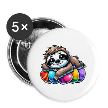 mignon paresseux Pâques oeuf de Pâques dessin animé chilling - Lot de 5 grands badges (56 mm) - blanc - Devant